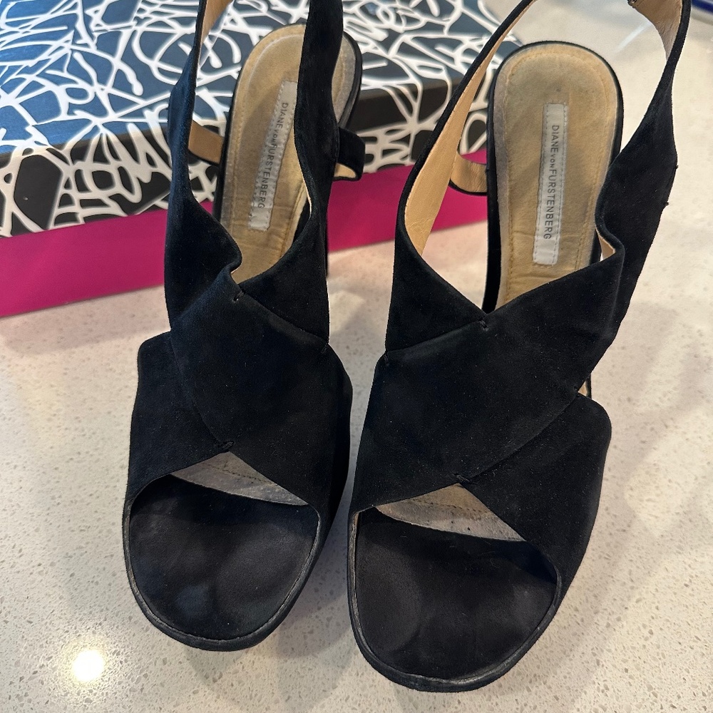 DVF Black Suede Zia platform sandals